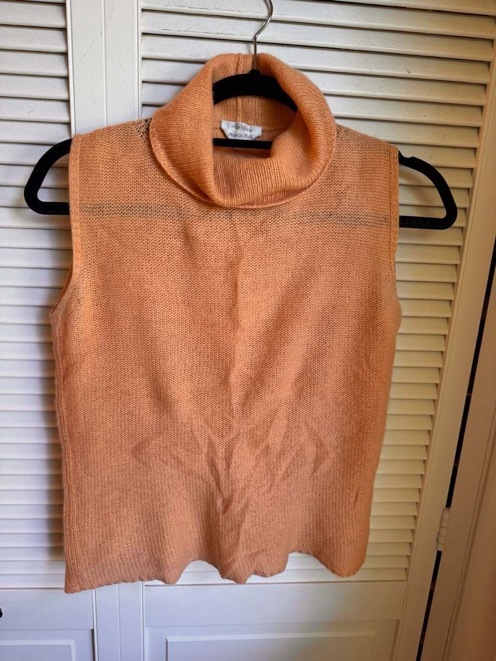 Max Mara Orange Sleeveless Cowl Neck Knit Sweater Top